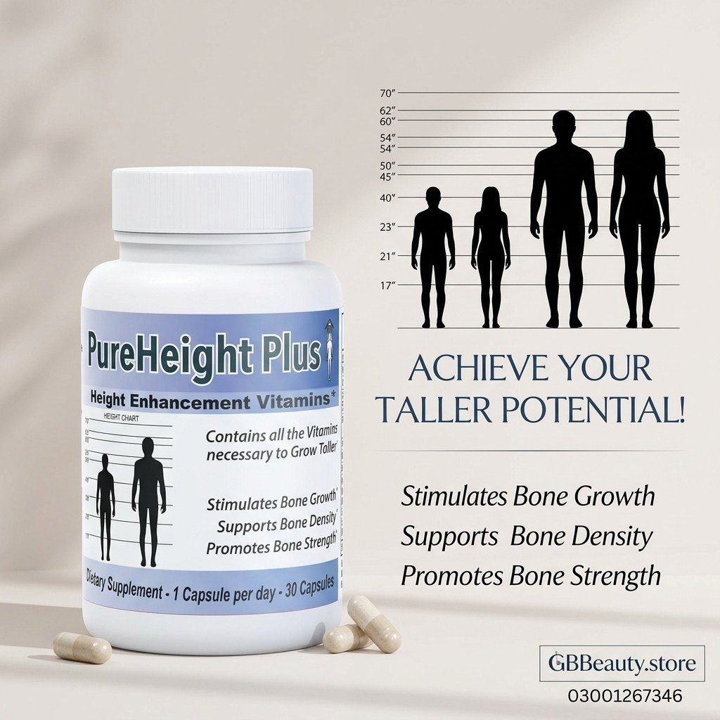 Pure Height Growth Plus 30 capsules bottle for height enhancement and bone density in Pakistan